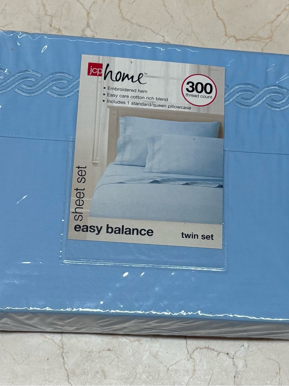 jcpenney Home Easy Balance Light Blue Twin Sheet Set with Embroidered Hem